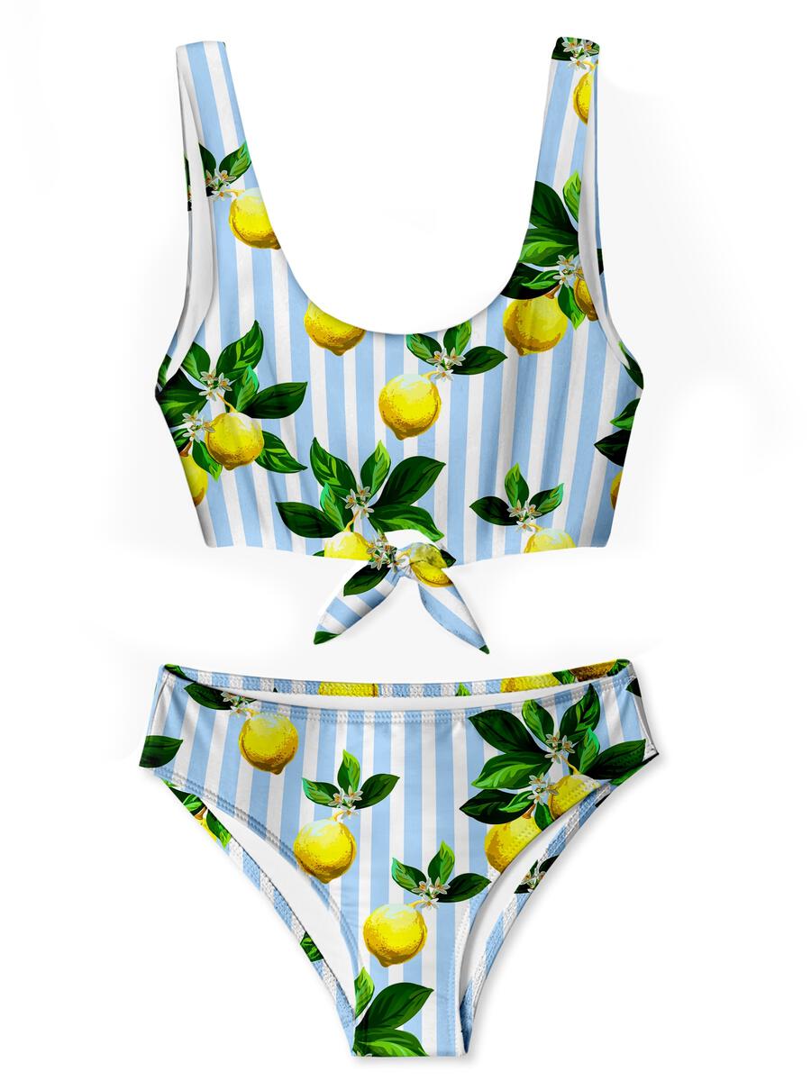 Stripe Lemon Front Lined Swimsuit, Swimsuits